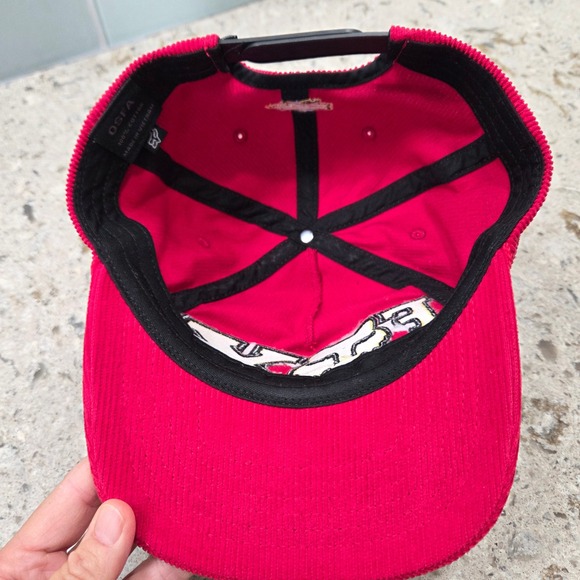 Fox Racing Hat Red Corduroy Logo Patch Black Yellow OSFA Mens Cap - Picture 9 of 9